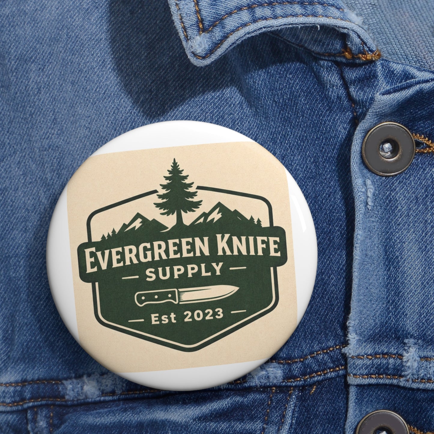 Evergreen Knife Supply Pin Button — Outdoor Logo Lapel Pin (Est. 2023)