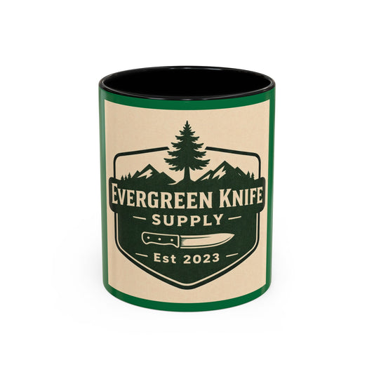 Evergreen Knife Supply Coffee Mug — Rustic Outdoor Camper 11/15oz Accent Mug