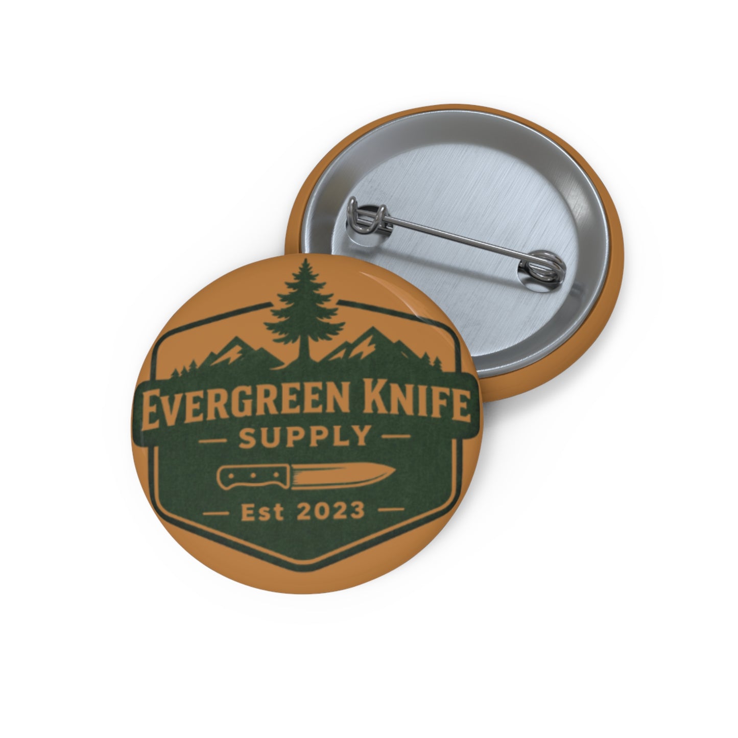 Evergreen Knife Supply Pin Button — Outdoor Logo Lapel Pin (Est. 2023)