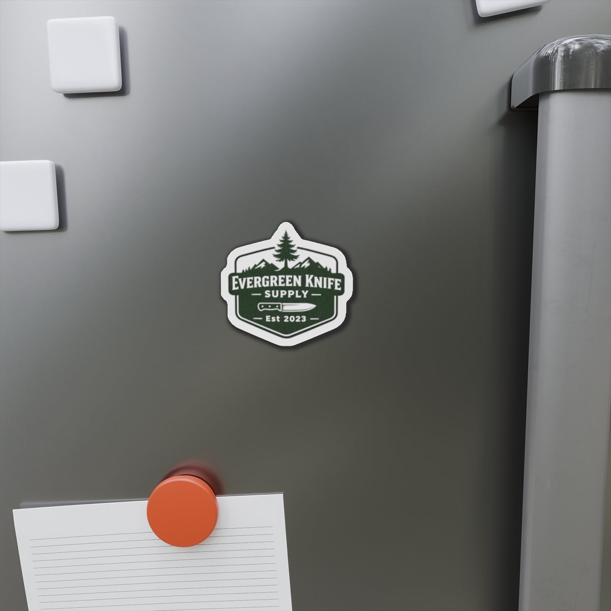 Evergreen Knife Supply Die-Cut Magnet — Outdoor Knife Logo Fridge Sticker (Est. 2023)