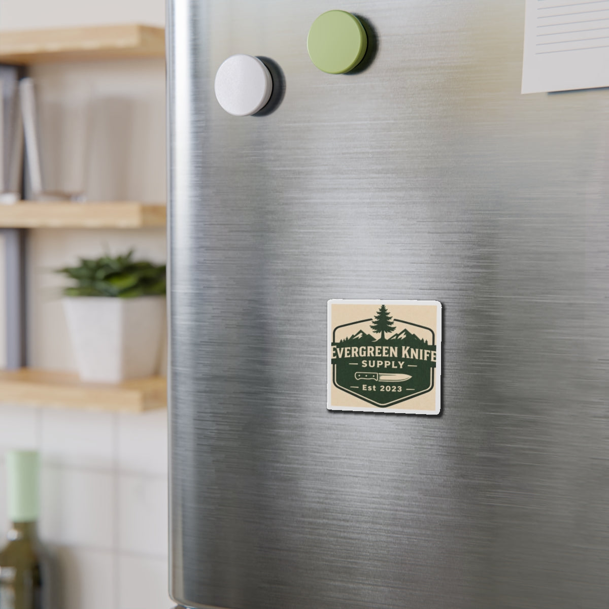 Evergreen Knife Supply Die-Cut Magnet — Outdoor Knife Logo Fridge Sticker (Est. 2023)