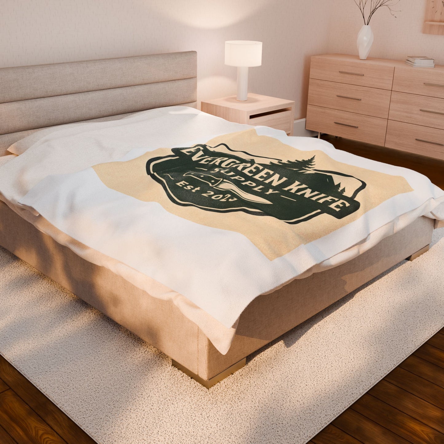 Evergreen Knife Supply Velveteen Plush Blanket — Outdoor Knife Logo Throw