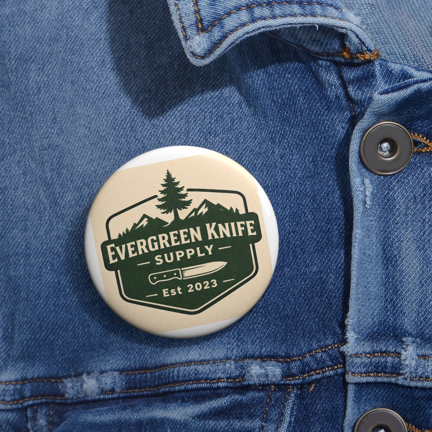 Evergreen Knife Supply Pin Button — Outdoor Logo Lapel Pin (Est. 2023)