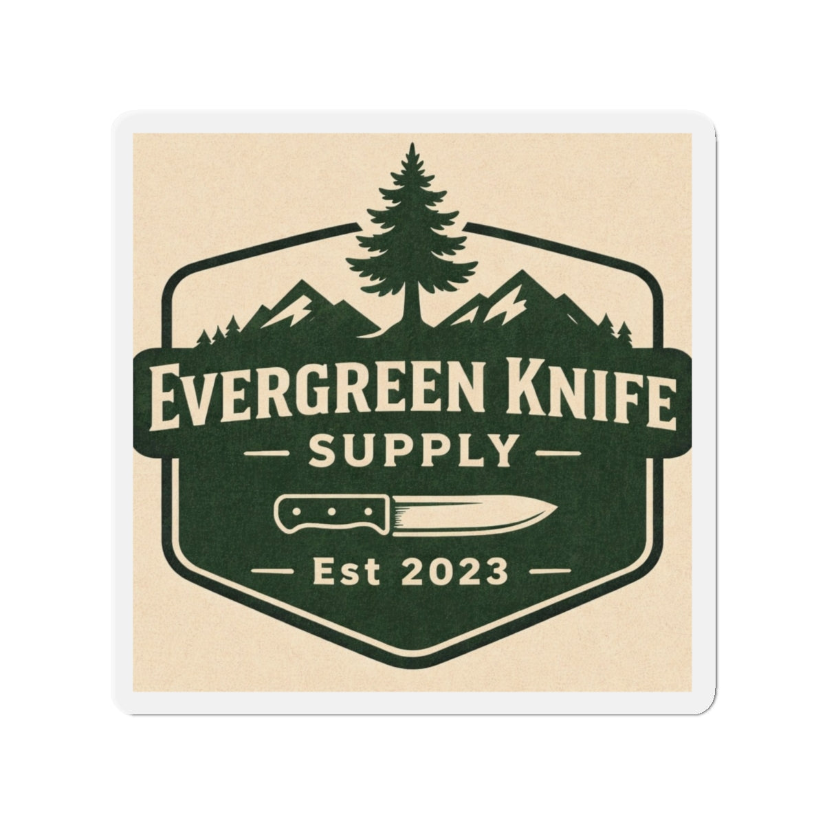 Evergreen Knife Supply Die-Cut Magnet — Outdoor Knife Logo Fridge Sticker (Est. 2023)