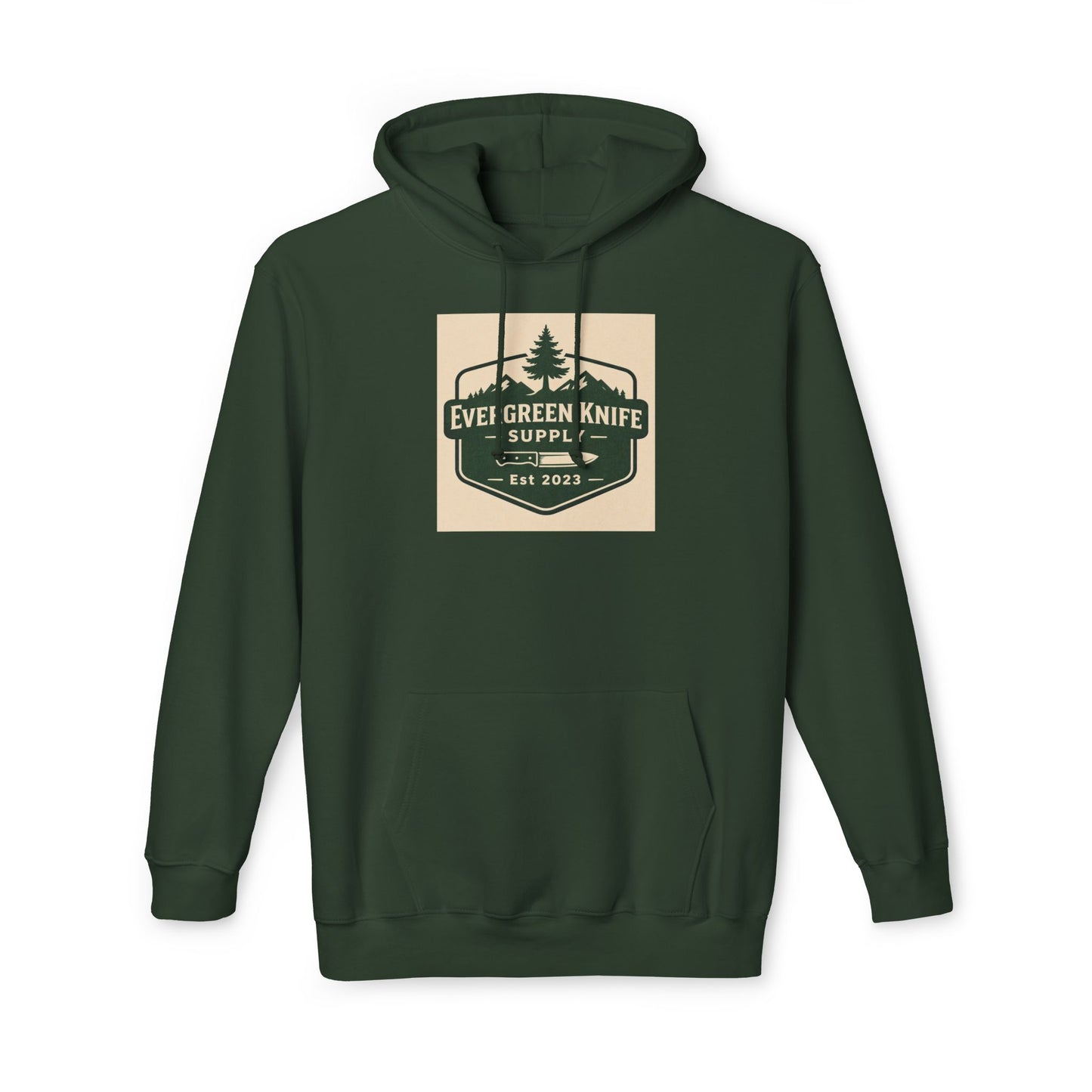 Evergreen Knife Supply Hoodie — Outdoor Camping Logo Pullover (Est. 2023)