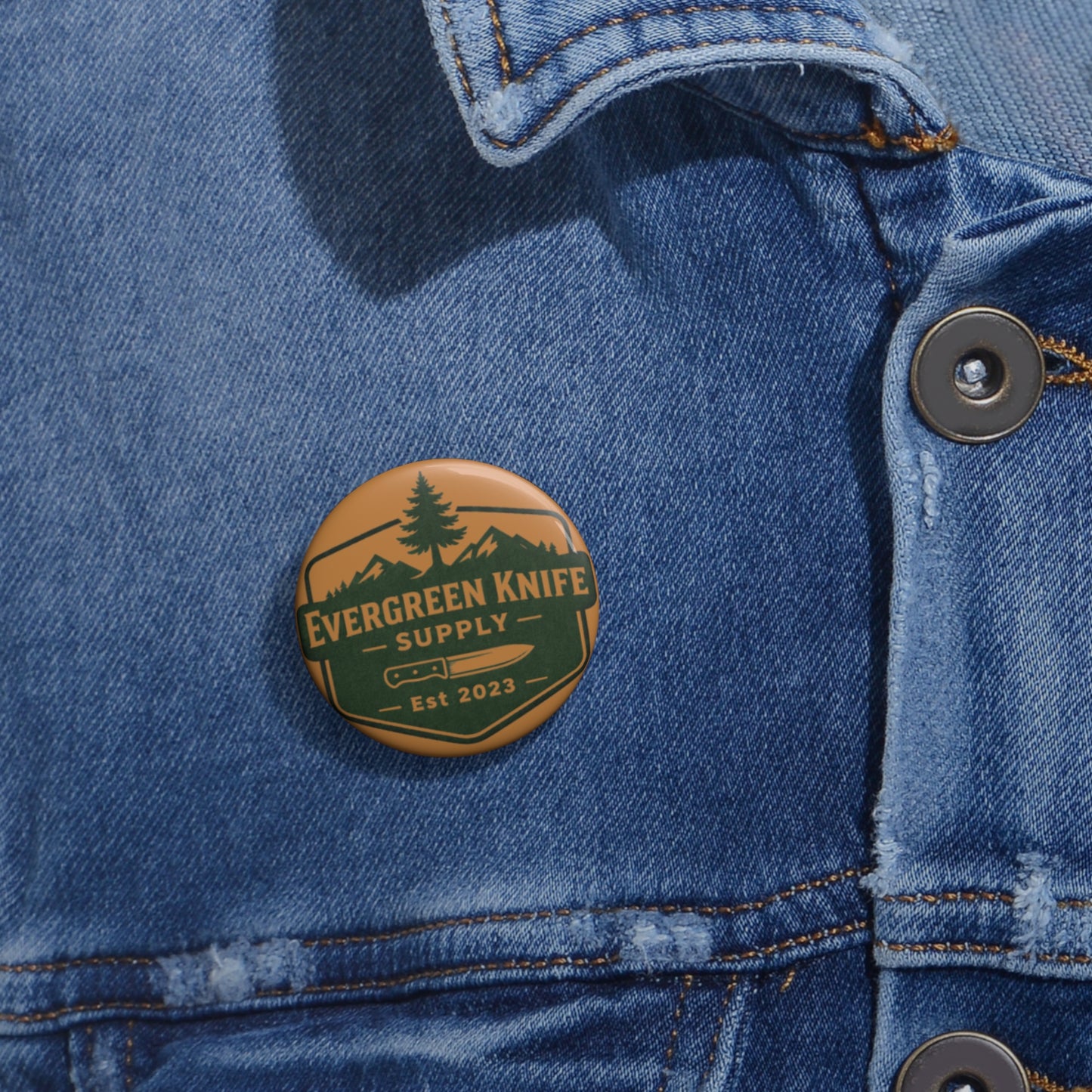 Evergreen Knife Supply Pin Button — Outdoor Logo Lapel Pin (Est. 2023)