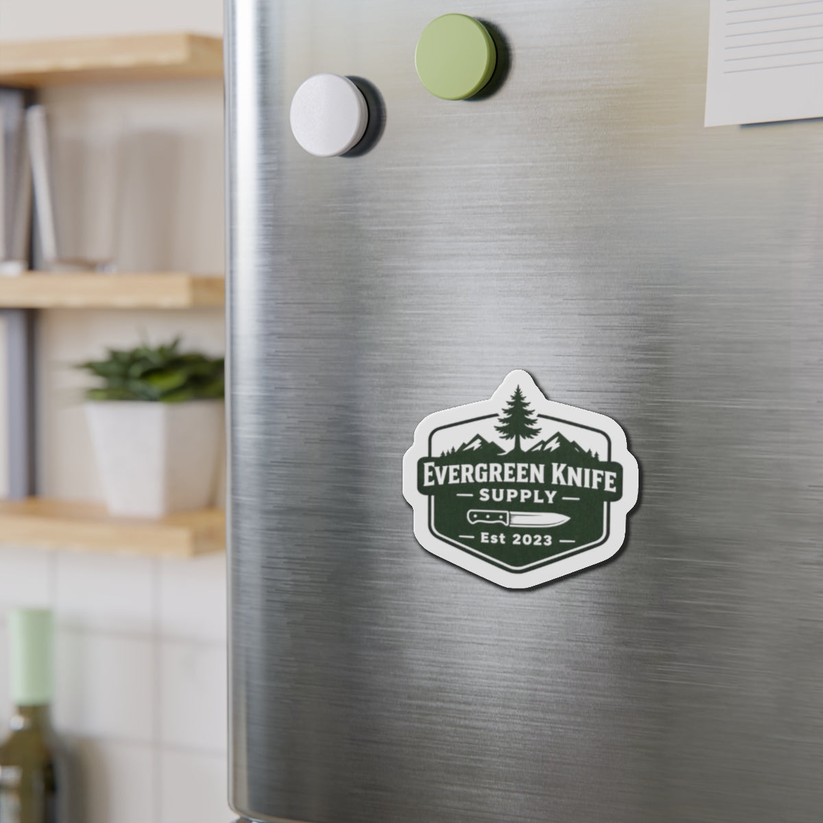 Evergreen Knife Supply Die-Cut Magnet — Outdoor Knife Logo Fridge Sticker (Est. 2023)