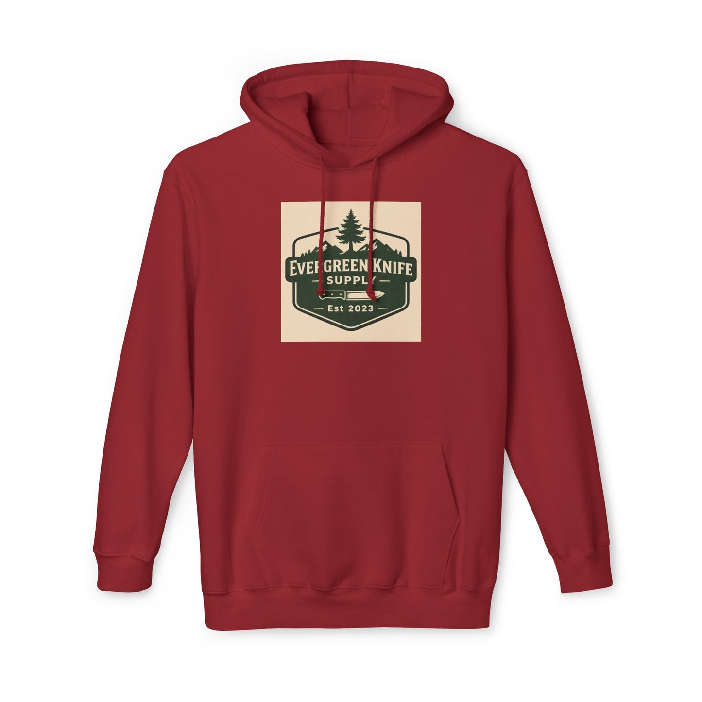 Evergreen Knife Supply Hoodie — Outdoor Camping Logo Pullover (Est. 2023)