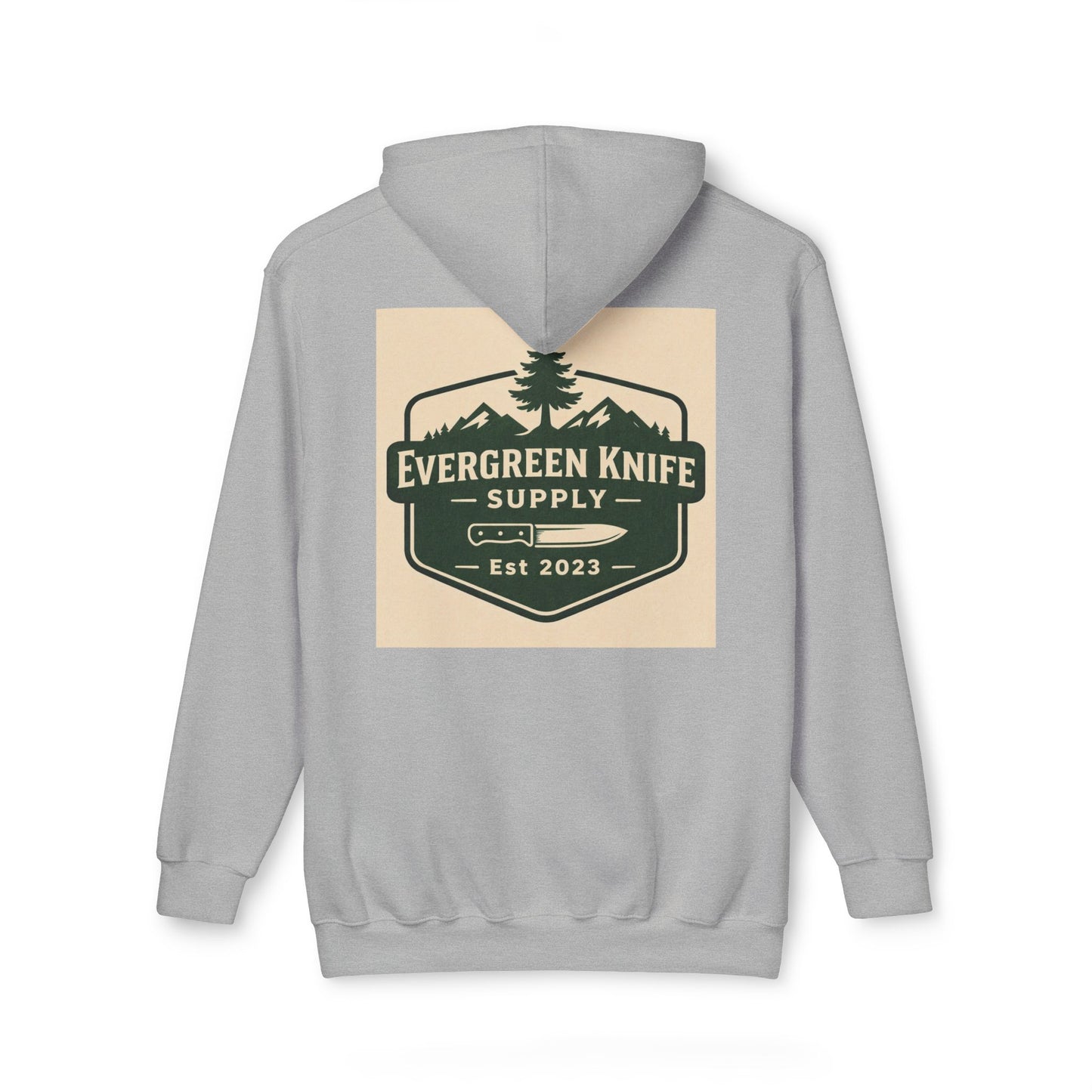 Evergreen Knife Supply Hoodie — Outdoor Camping Logo Pullover (Est. 2023)