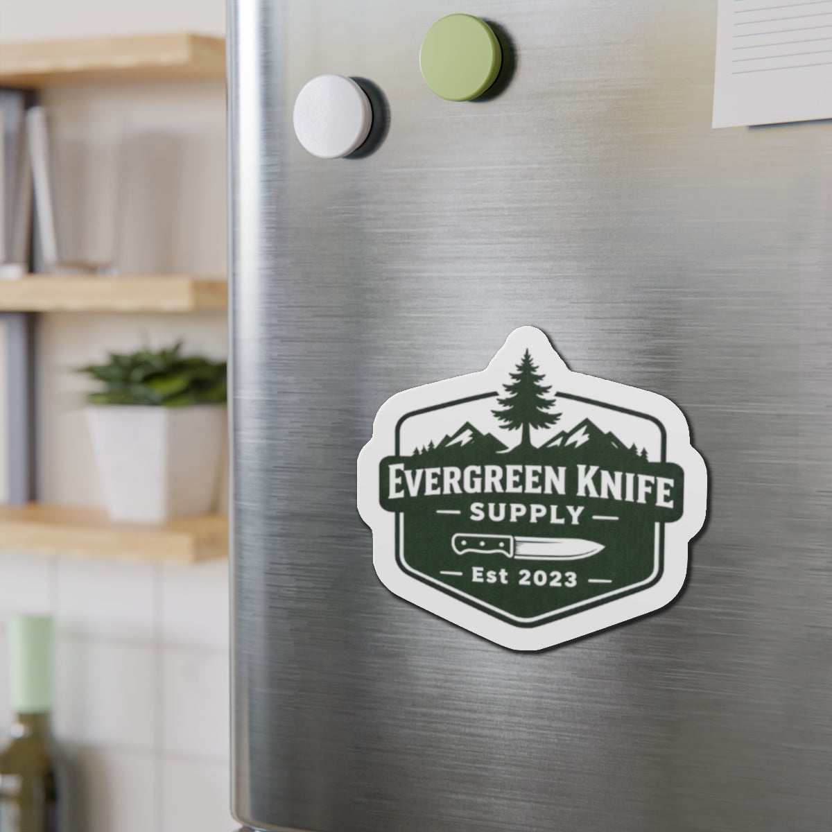 Evergreen Knife Supply Die-Cut Magnet — Outdoor Knife Logo Fridge Sticker (Est. 2023)