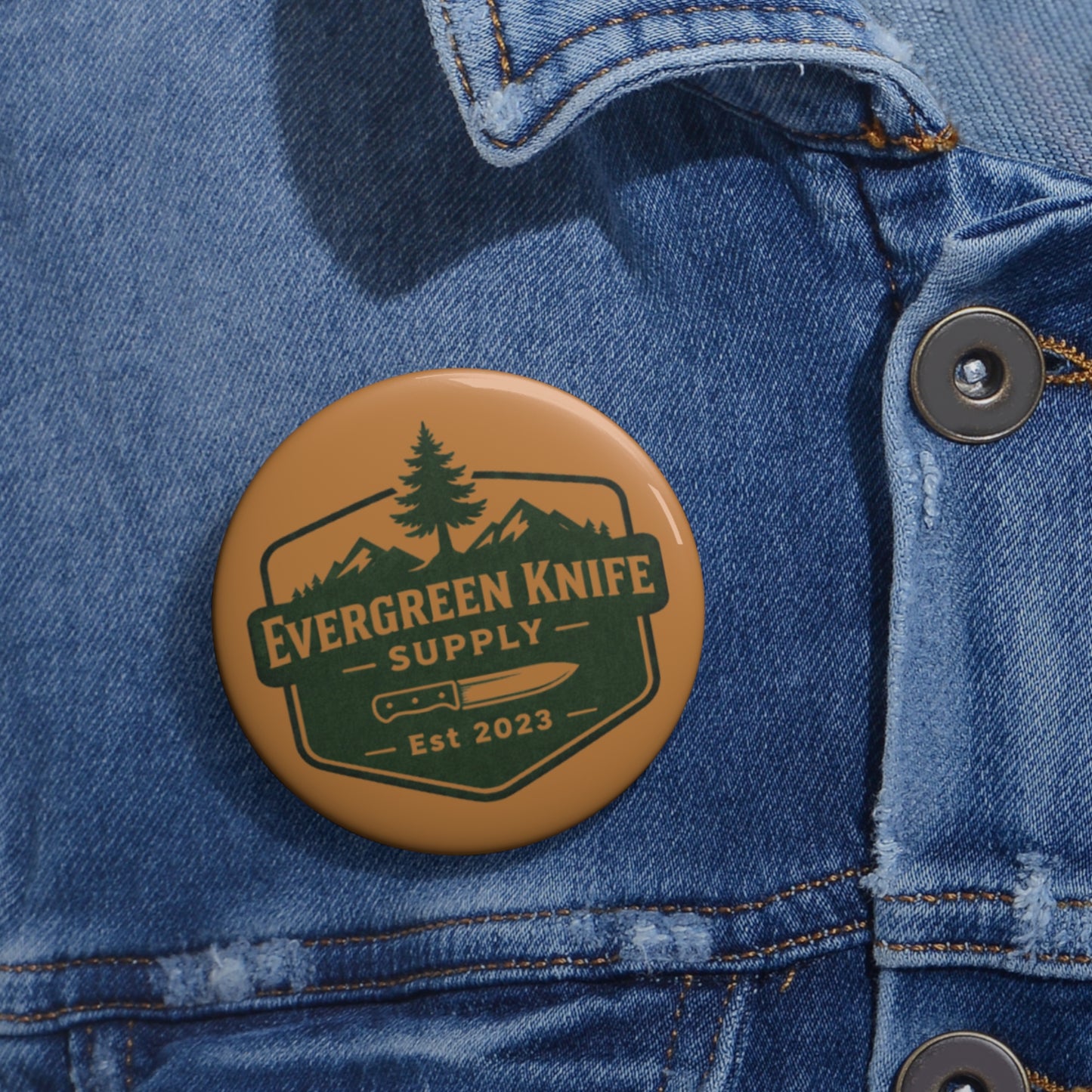 Evergreen Knife Supply Pin Button — Outdoor Logo Lapel Pin (Est. 2023)