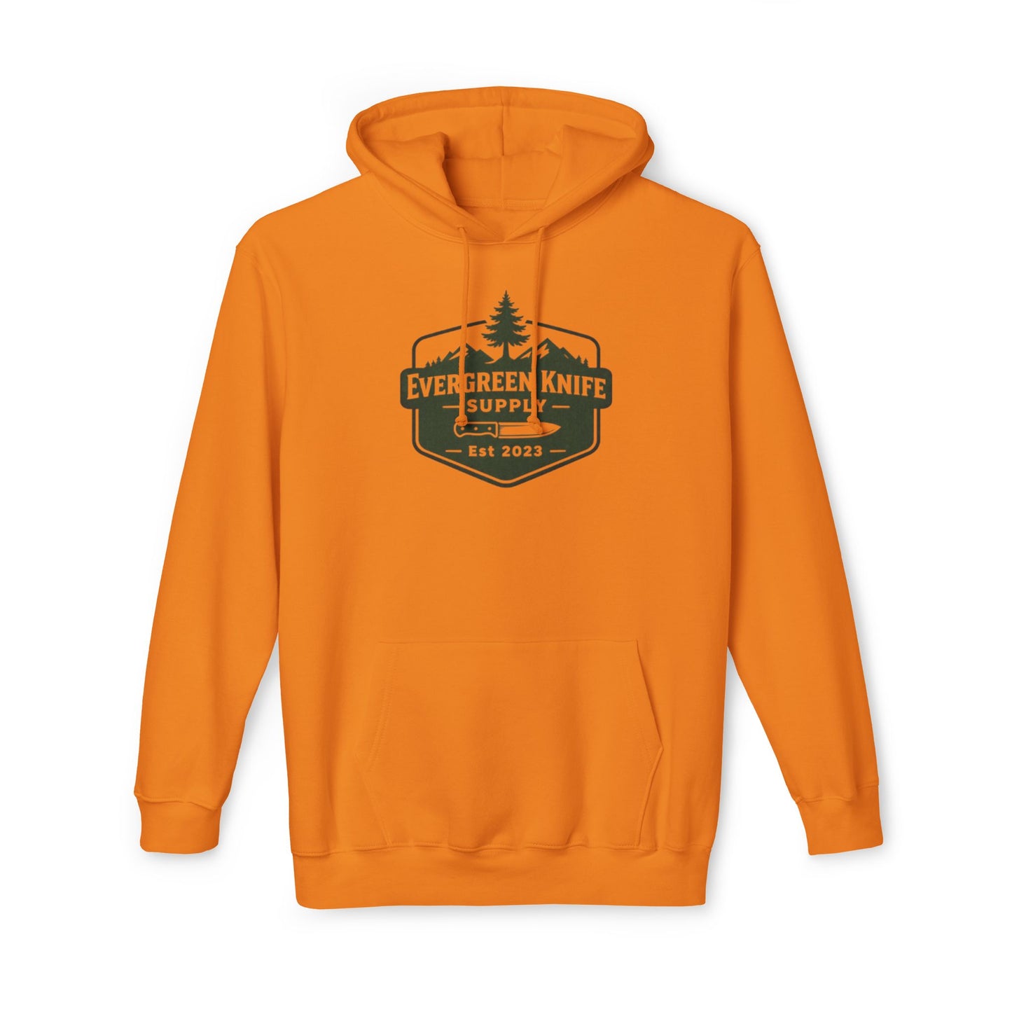 Evergreen Knife Supply Hoodie — Outdoor Camping Logo Pullover (Est. 2023)