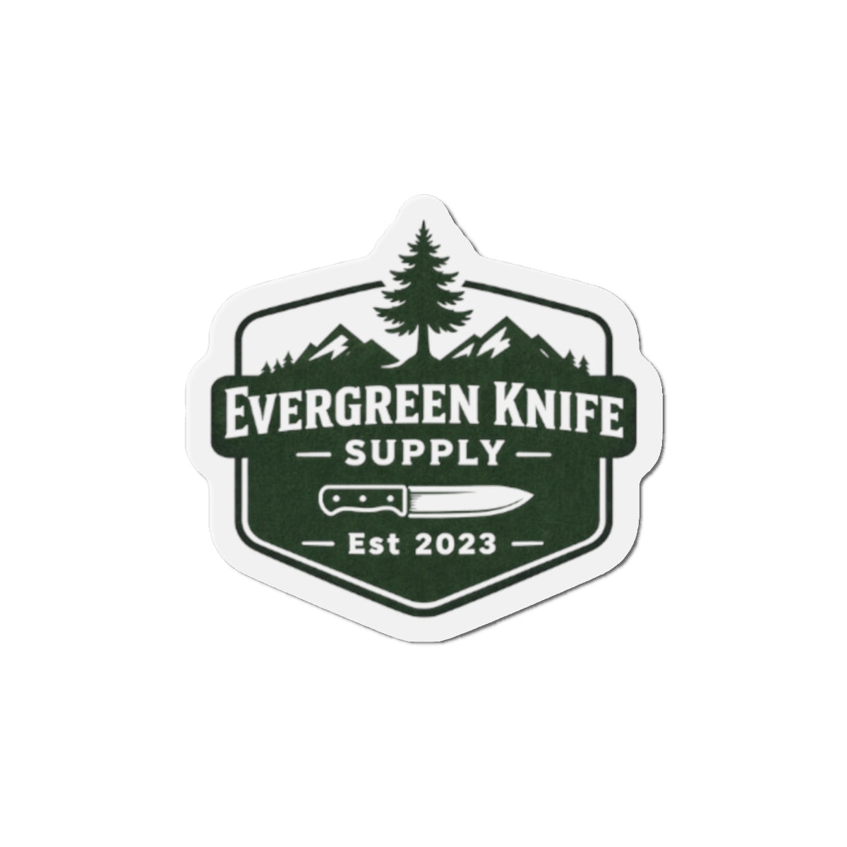Evergreen Knife Supply Die-Cut Magnet — Outdoor Knife Logo Fridge Sticker (Est. 2023)