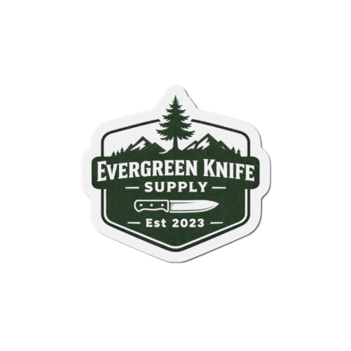 Evergreen Knife Supply Die-Cut Magnet — Outdoor Knife Logo Fridge Sticker (Est. 2023)