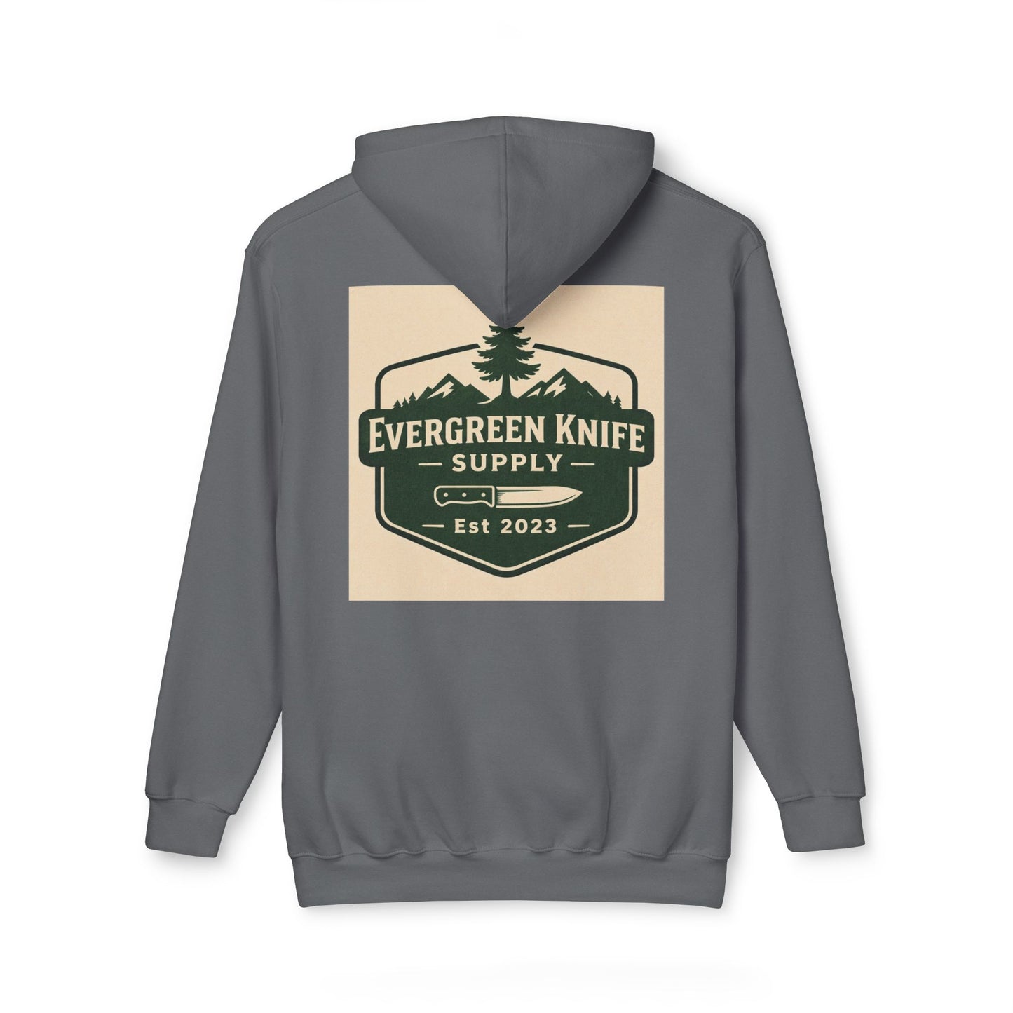 Evergreen Knife Supply Hoodie — Outdoor Camping Logo Pullover (Est. 2023)