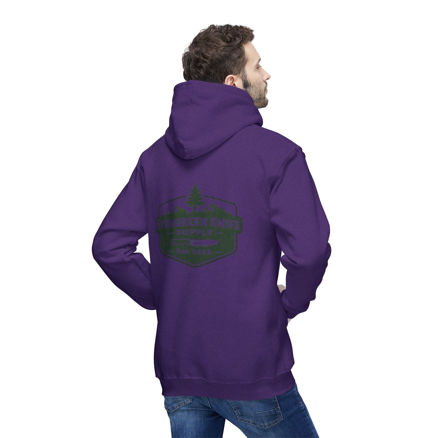 Evergreen Knife Supply Hoodie — Outdoor Camping Logo Pullover (Est. 2023)