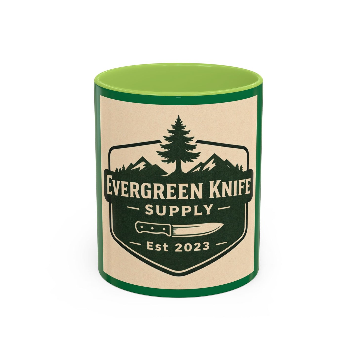 Evergreen Knife Supply Coffee Mug — Rustic Outdoor Camper 11/15oz Accent Mug