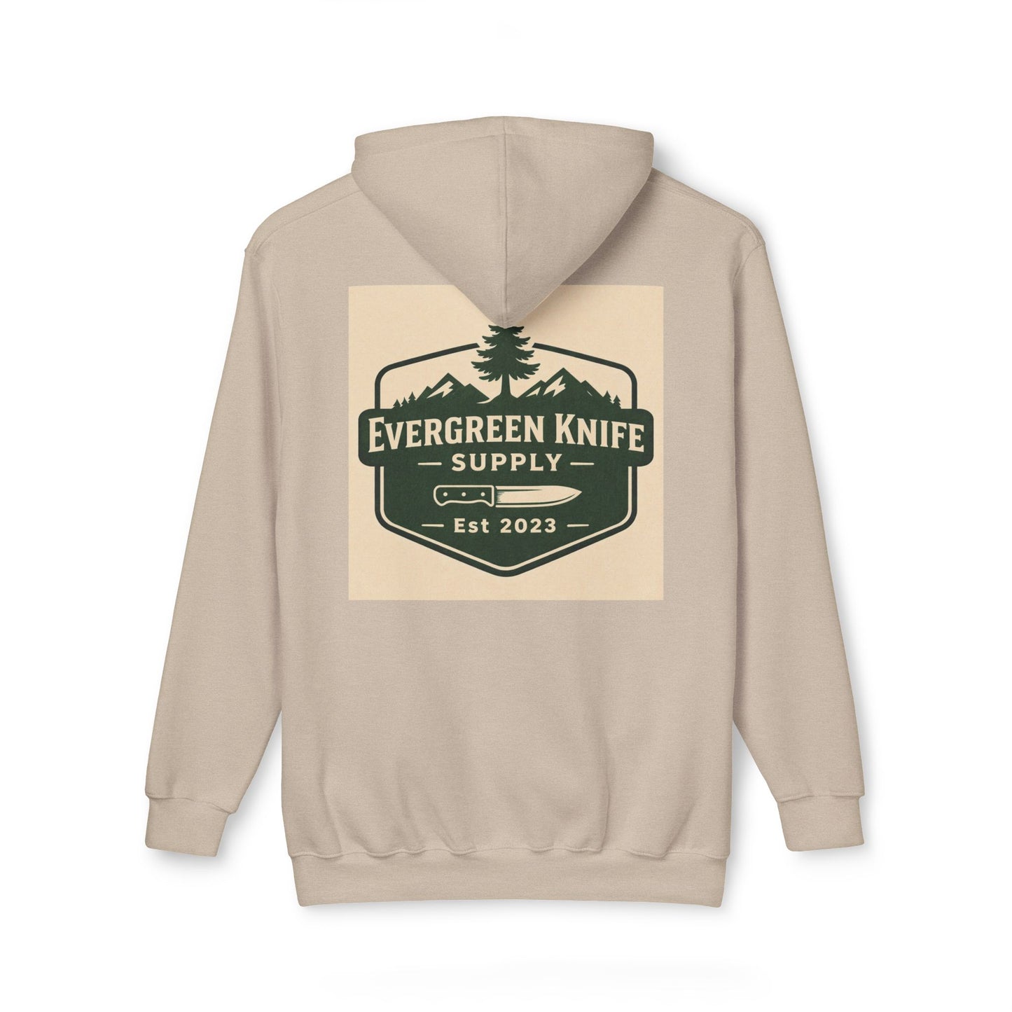 Evergreen Knife Supply Hoodie — Outdoor Camping Logo Pullover (Est. 2023)
