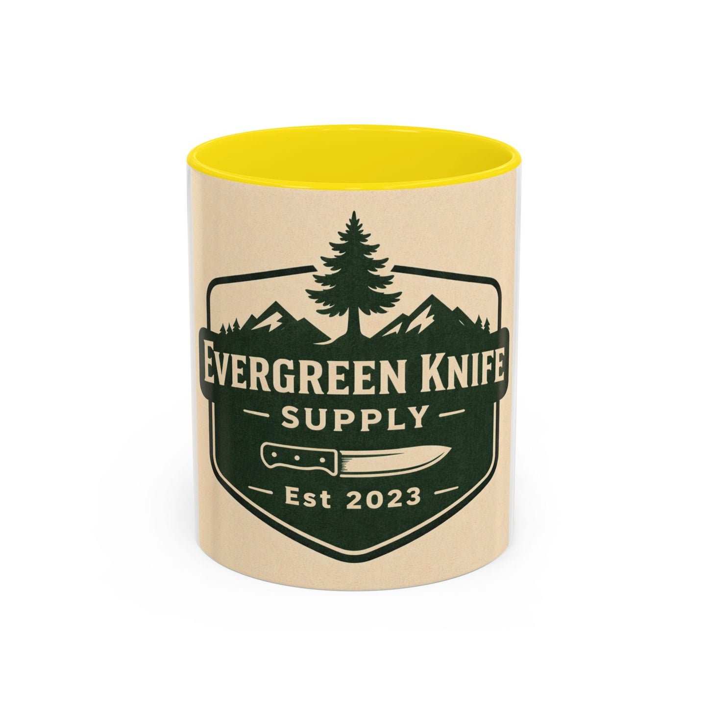 Evergreen Knife Supply Coffee Mug — Rustic Outdoor Logo Accent Mug