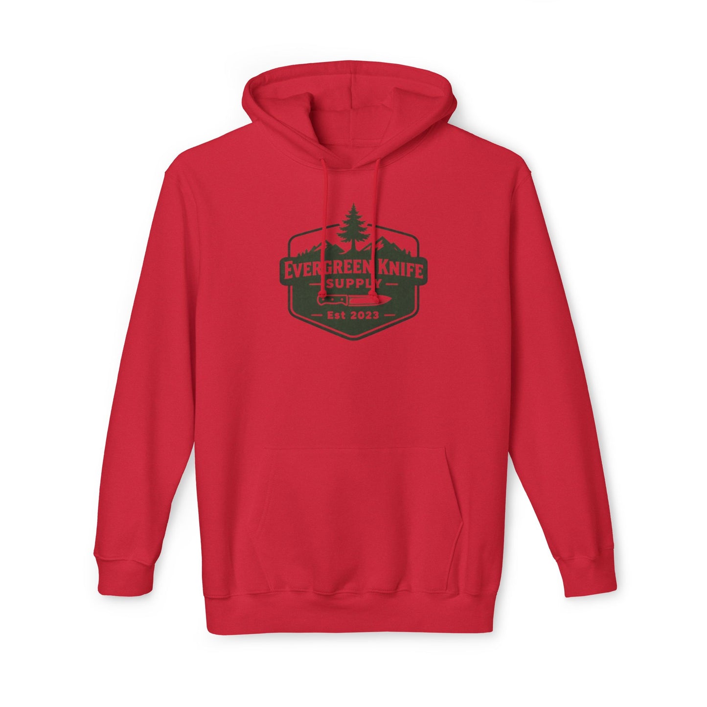 Evergreen Knife Supply Hoodie — Outdoor Camping Logo Pullover (Est. 2023)