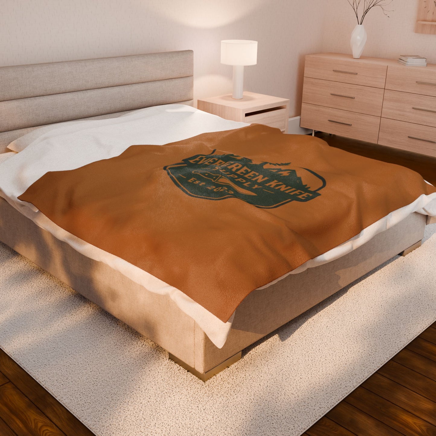 Evergreen Knife Supply Velveteen Plush Blanket — Outdoor Knife Logo Throw