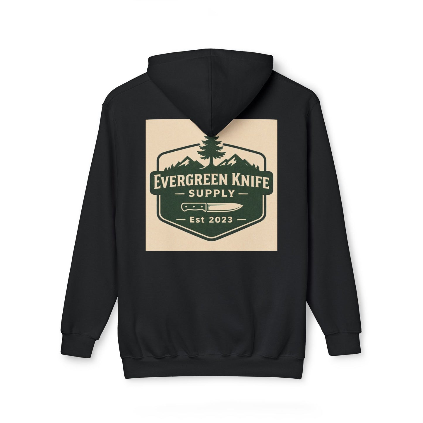 Evergreen Knife Supply Hoodie — Outdoor Camping Logo Pullover (Est. 2023)