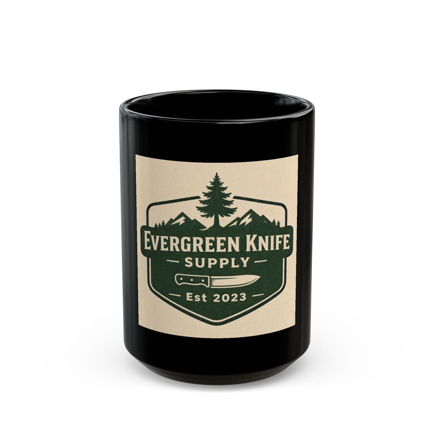 Evergreen Knife Supply Logo Mug — Black Coffee Cup (11oz, 15oz)