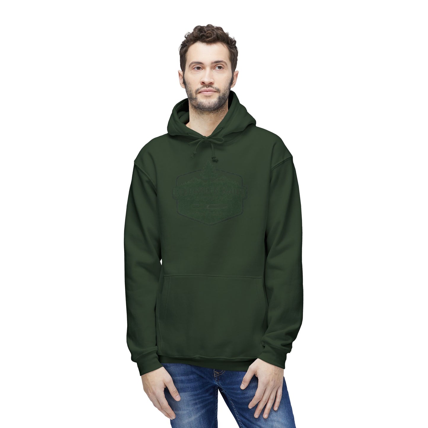 Evergreen Knife Supply Hoodie — Outdoor Camping Logo Pullover (Est. 2023)