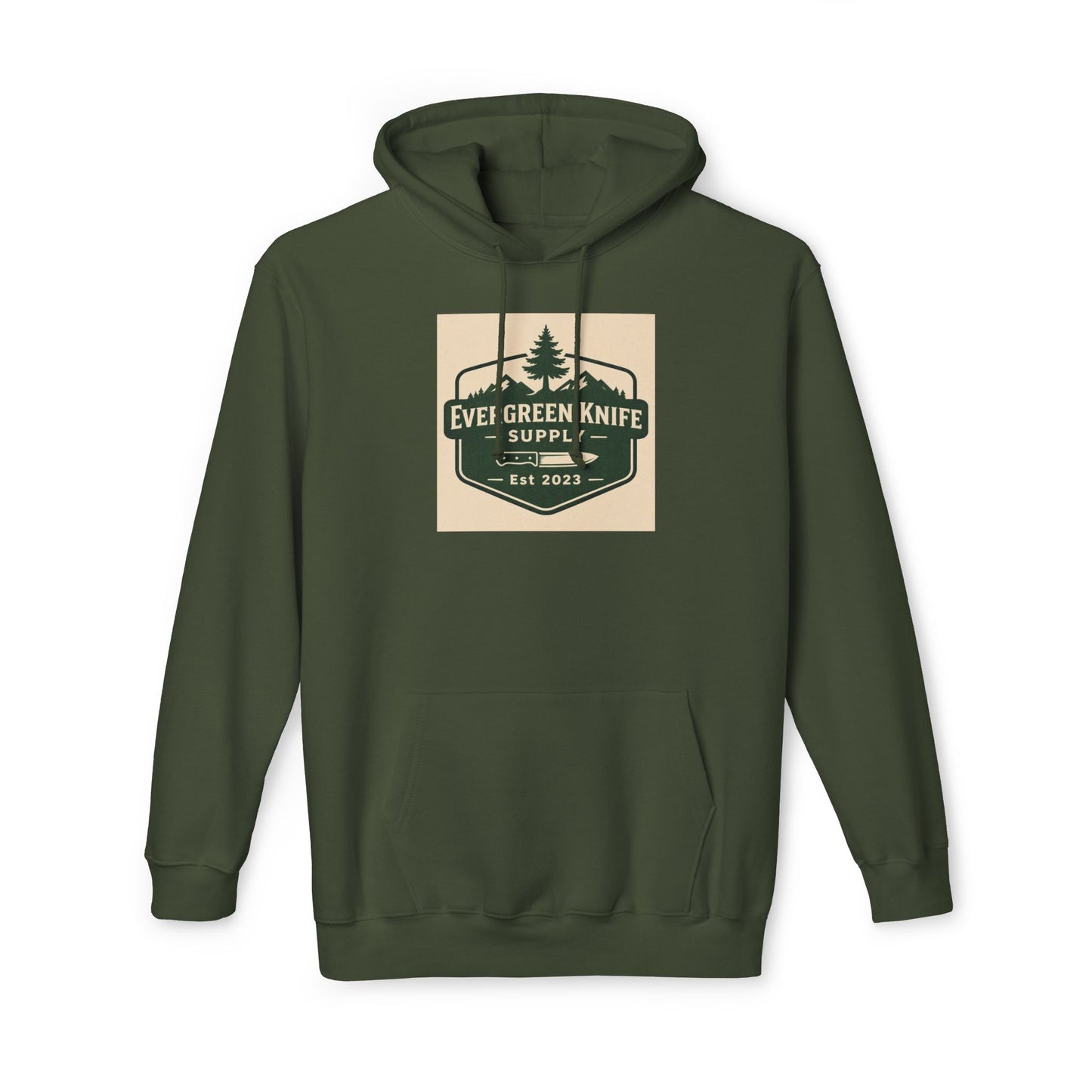Evergreen Knife Supply Hoodie — Outdoor Camping Logo Pullover (Est. 2023)
