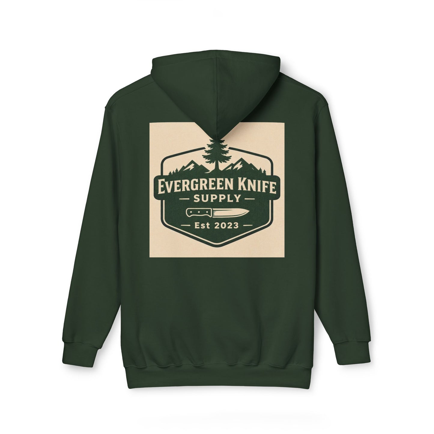 Evergreen Knife Supply Hoodie — Outdoor Camping Logo Pullover (Est. 2023)