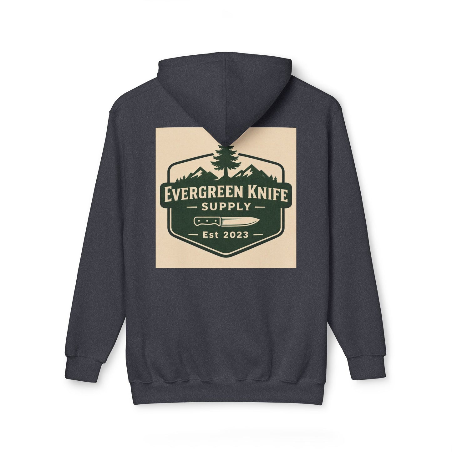 Evergreen Knife Supply Hoodie — Outdoor Camping Logo Pullover (Est. 2023)
