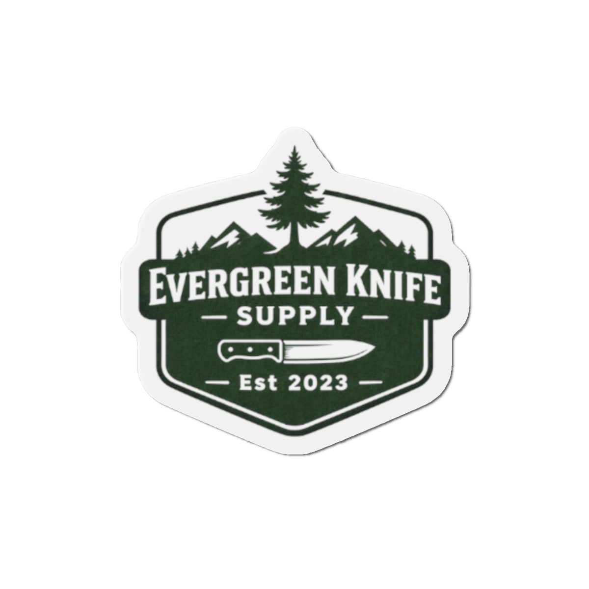 Evergreen Knife Supply Die-Cut Magnet — Outdoor Knife Logo Fridge Sticker (Est. 2023)