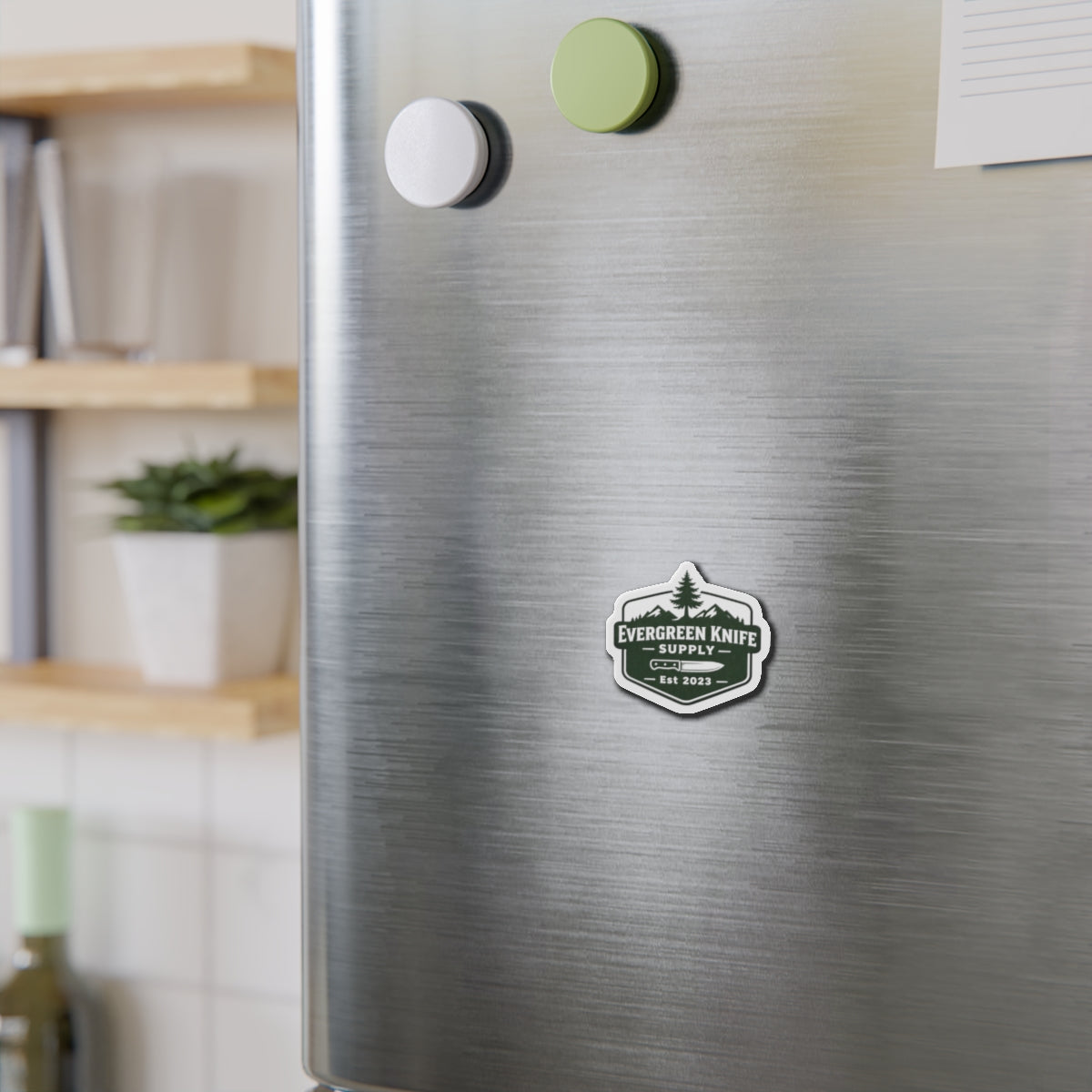 Evergreen Knife Supply Die-Cut Magnet — Outdoor Knife Logo Fridge Sticker (Est. 2023)