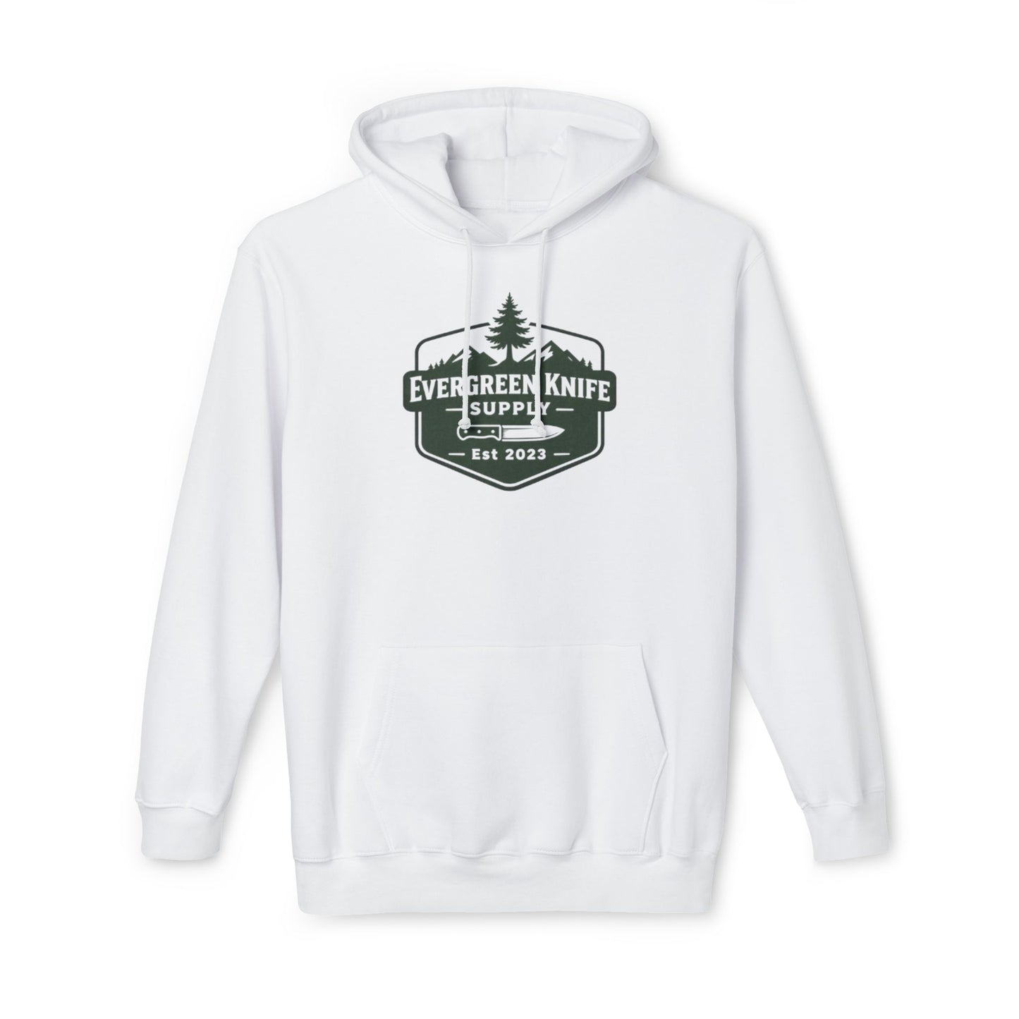 Evergreen Knife Supply Hoodie — Outdoor Camping Logo Pullover (Est. 2023)