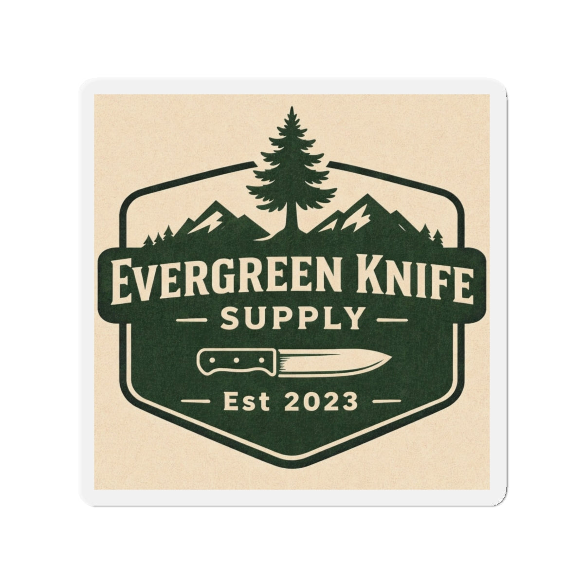 Evergreen Knife Supply Die-Cut Magnet — Outdoor Knife Logo Fridge Sticker (Est. 2023)