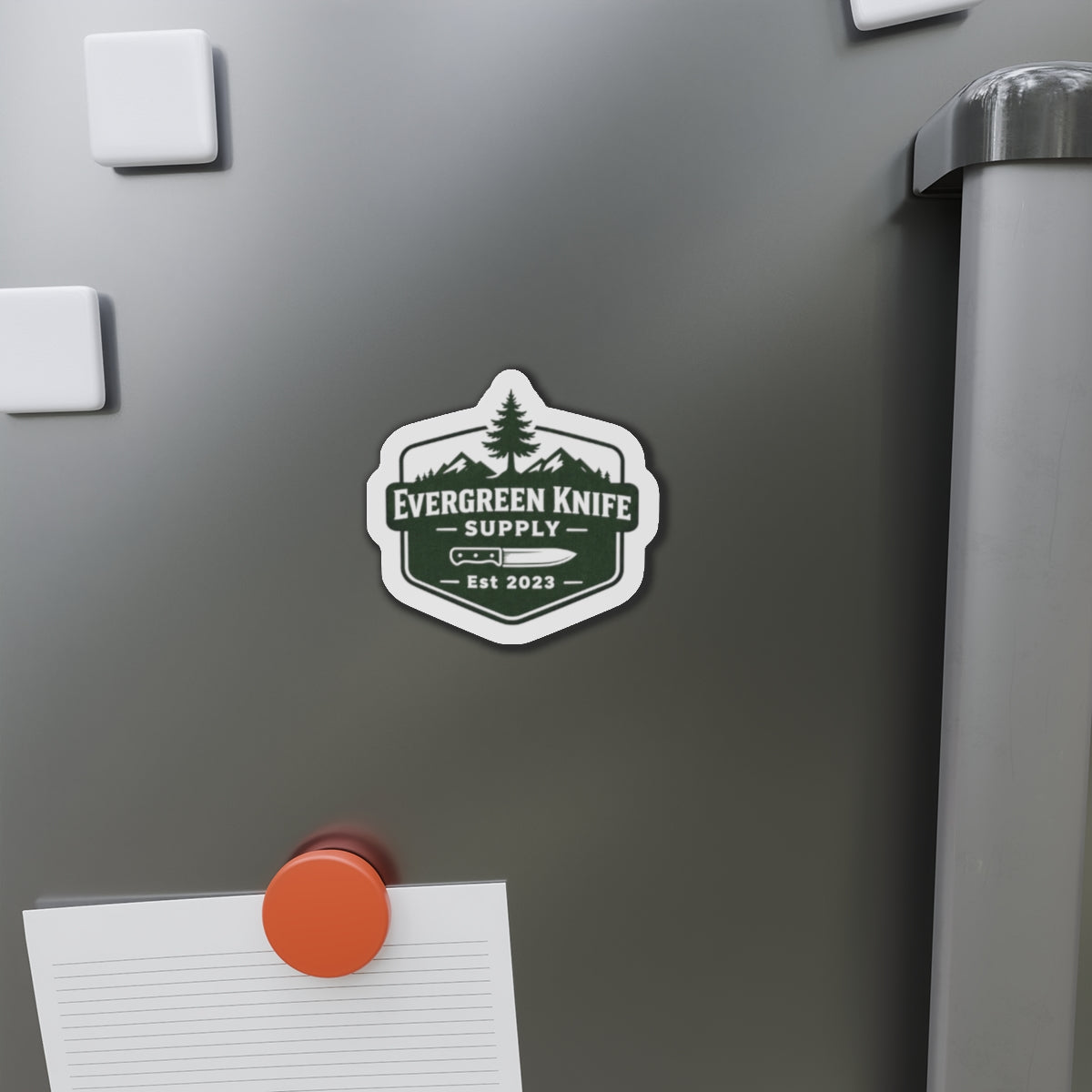 Evergreen Knife Supply Die-Cut Magnet — Outdoor Knife Logo Fridge Sticker (Est. 2023)