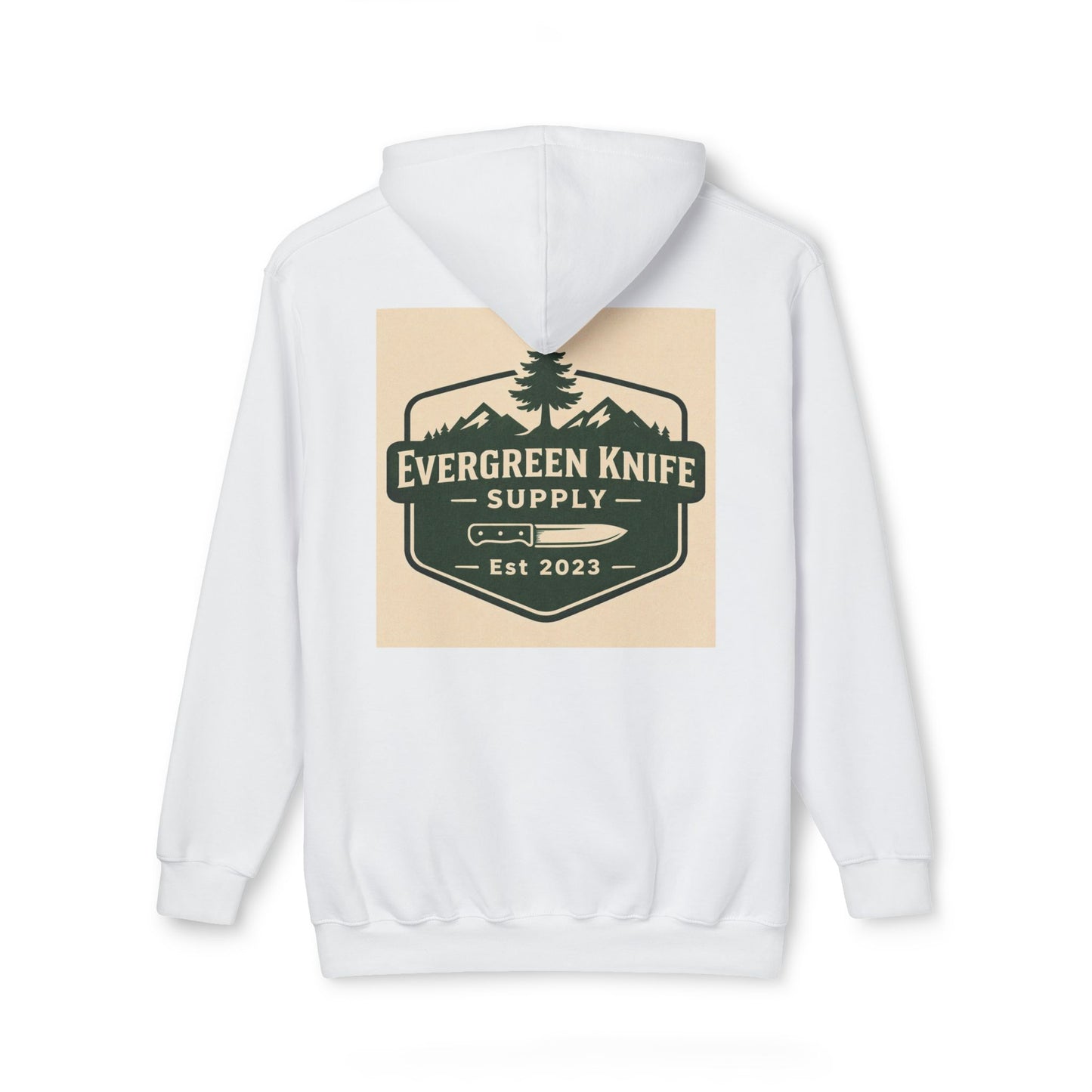 Evergreen Knife Supply Hoodie — Outdoor Camping Logo Pullover (Est. 2023)