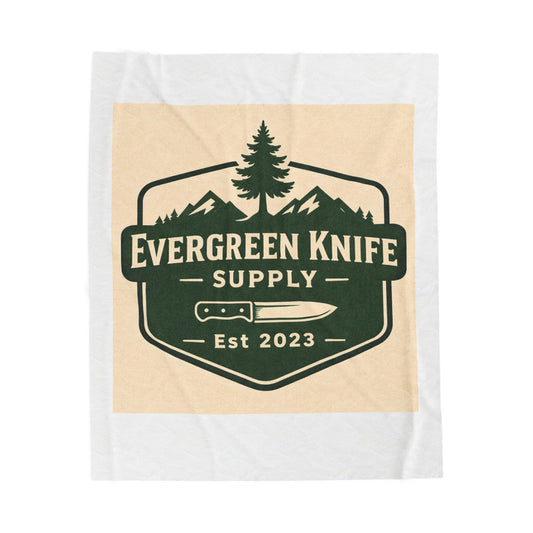Evergreen Knife Supply Velveteen Plush Blanket — Outdoor Knife Logo Throw