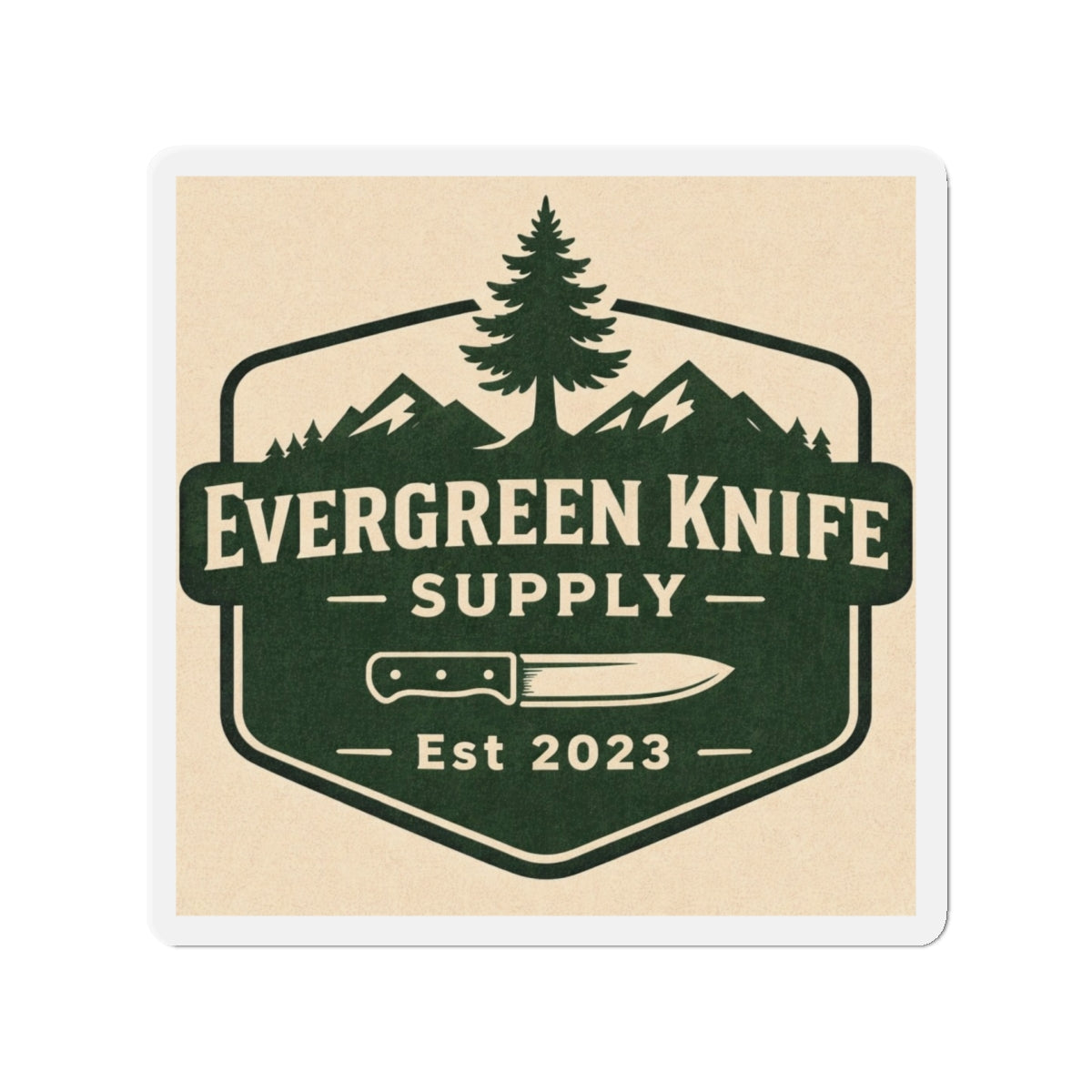 Evergreen Knife Supply Die-Cut Magnet — Outdoor Knife Logo Fridge Sticker (Est. 2023)