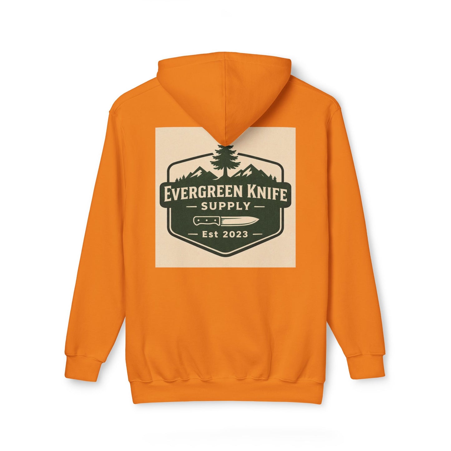 Evergreen Knife Supply Hoodie — Outdoor Camping Logo Pullover (Est. 2023)