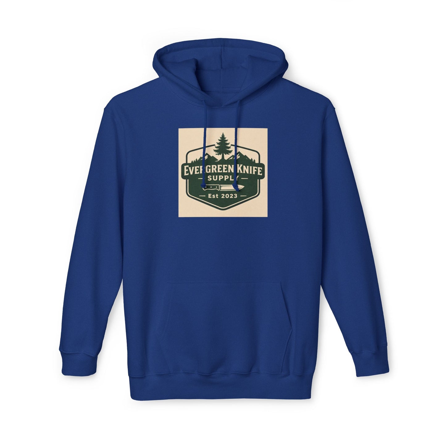 Evergreen Knife Supply Hoodie — Outdoor Camping Logo Pullover (Est. 2023)
