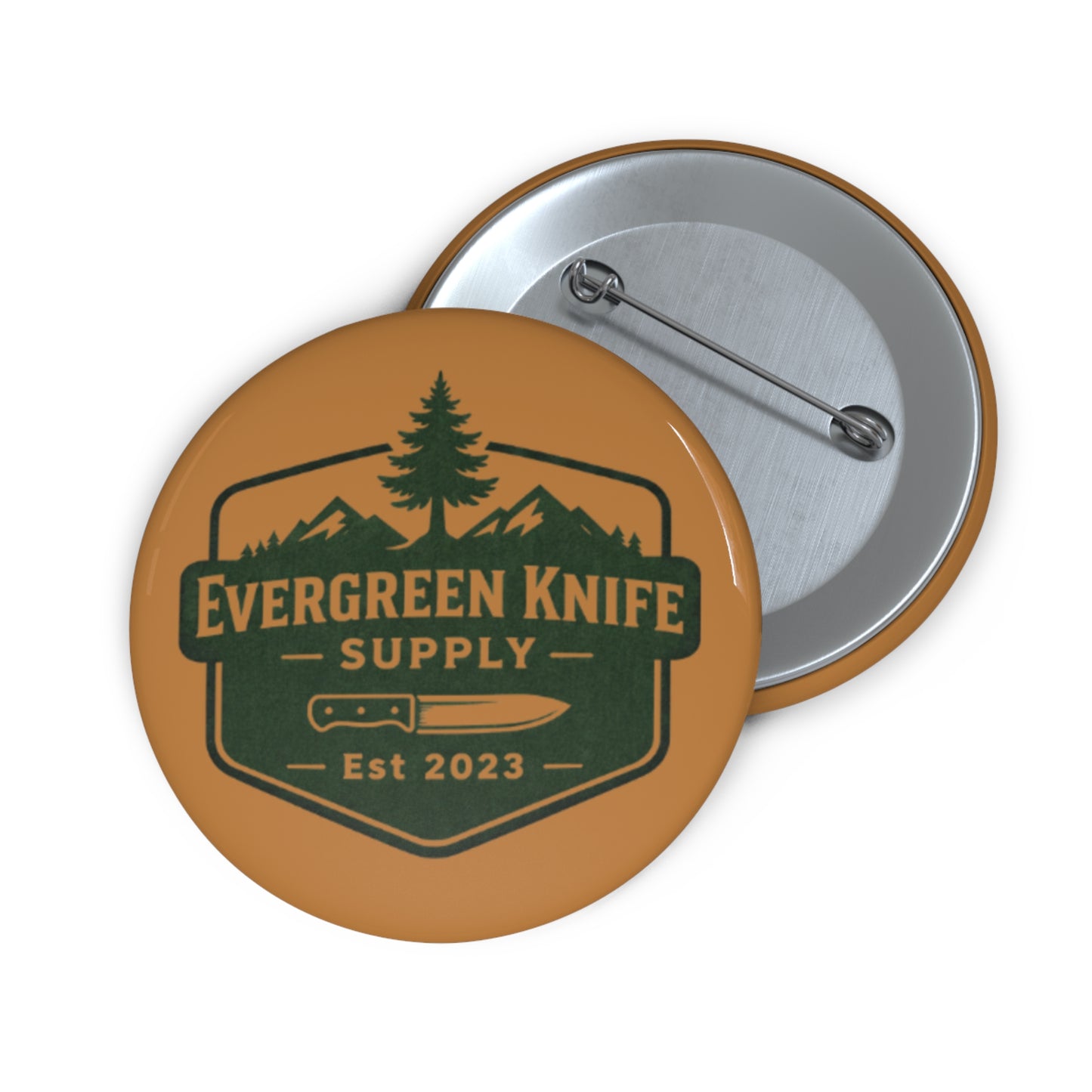 Evergreen Knife Supply Pin Button — Outdoor Logo Lapel Pin (Est. 2023)