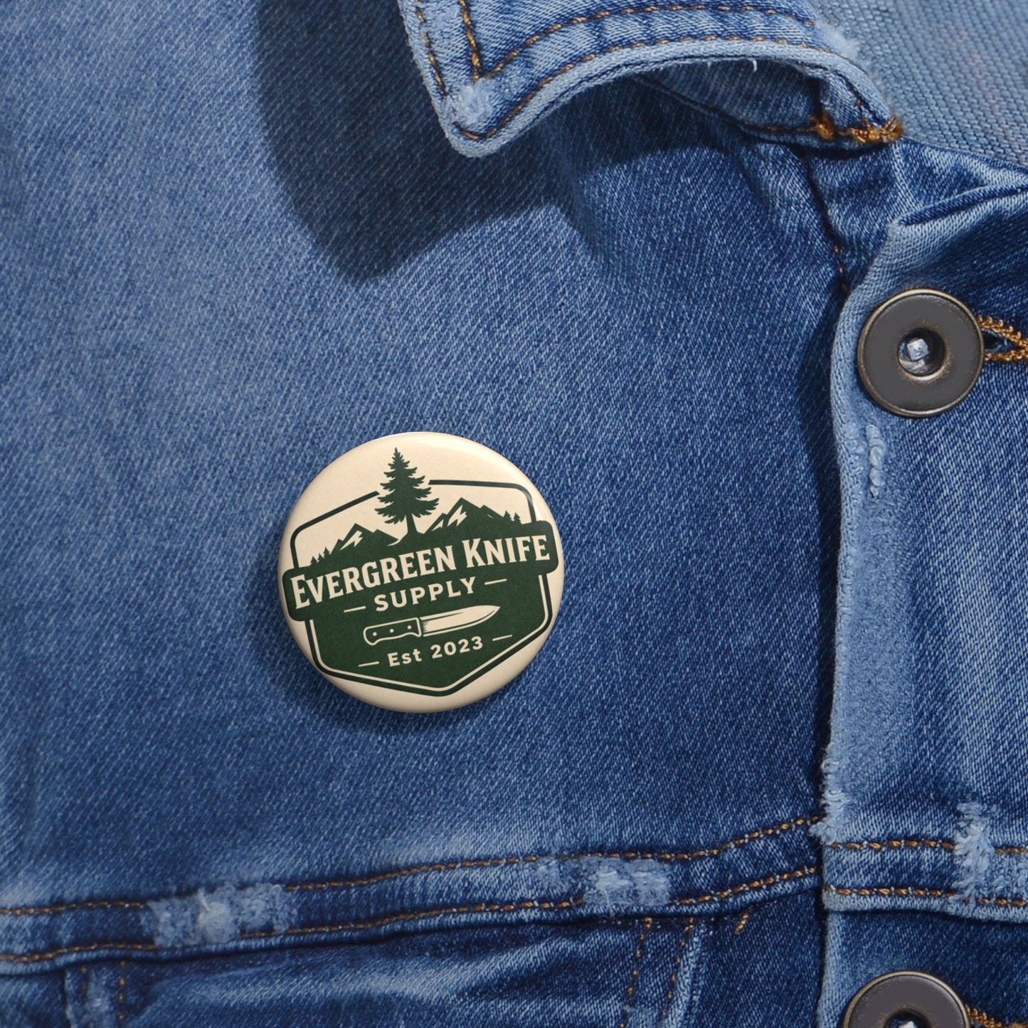 Evergreen Knife Supply Pin Button — Outdoor Logo Lapel Pin (Est. 2023)