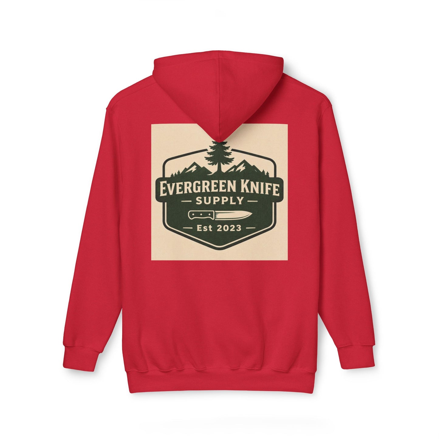 Evergreen Knife Supply Hoodie — Outdoor Camping Logo Pullover (Est. 2023)