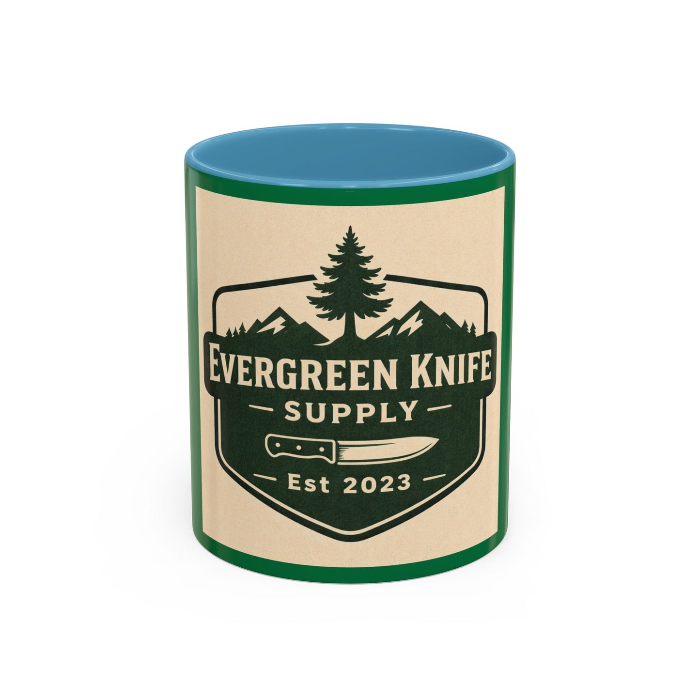 Evergreen Knife Supply Coffee Mug — Rustic Outdoor Camper 11/15oz Accent Mug