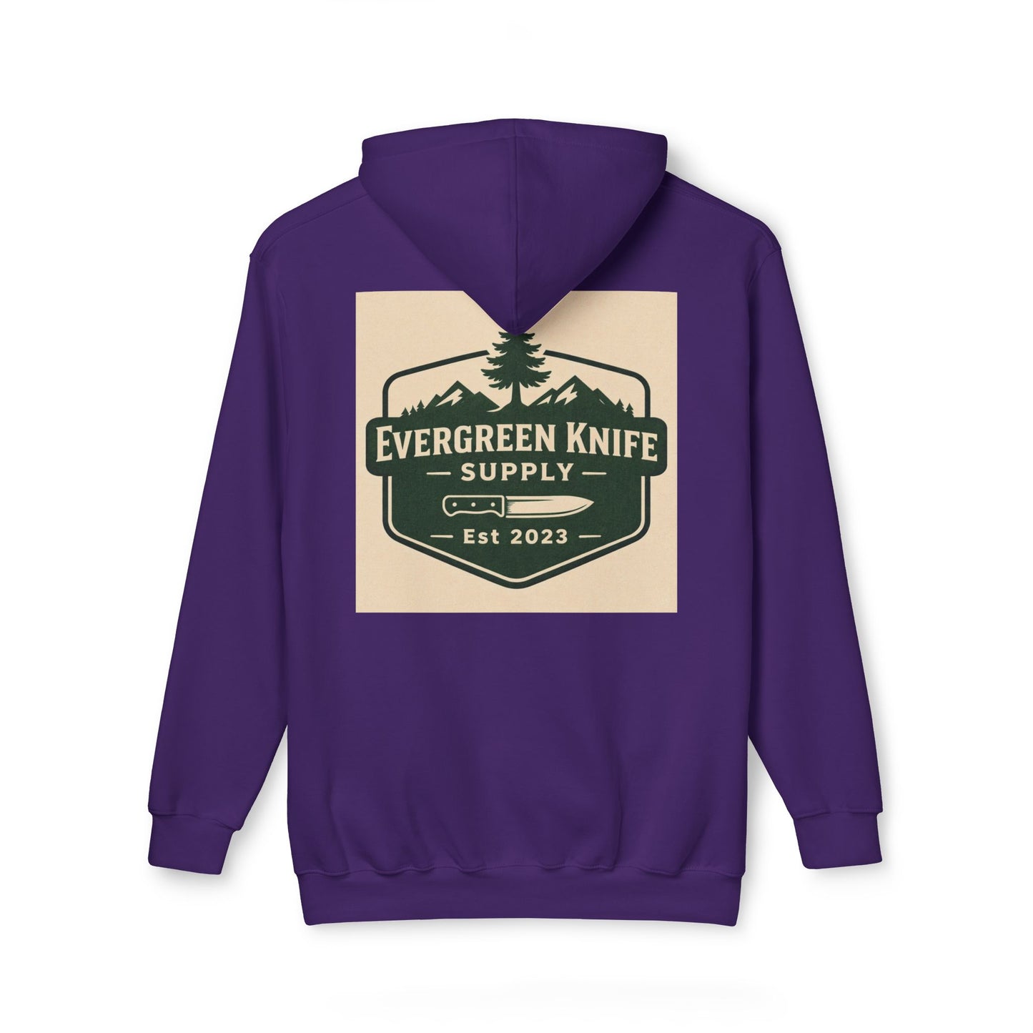 Evergreen Knife Supply Hoodie — Outdoor Camping Logo Pullover (Est. 2023)