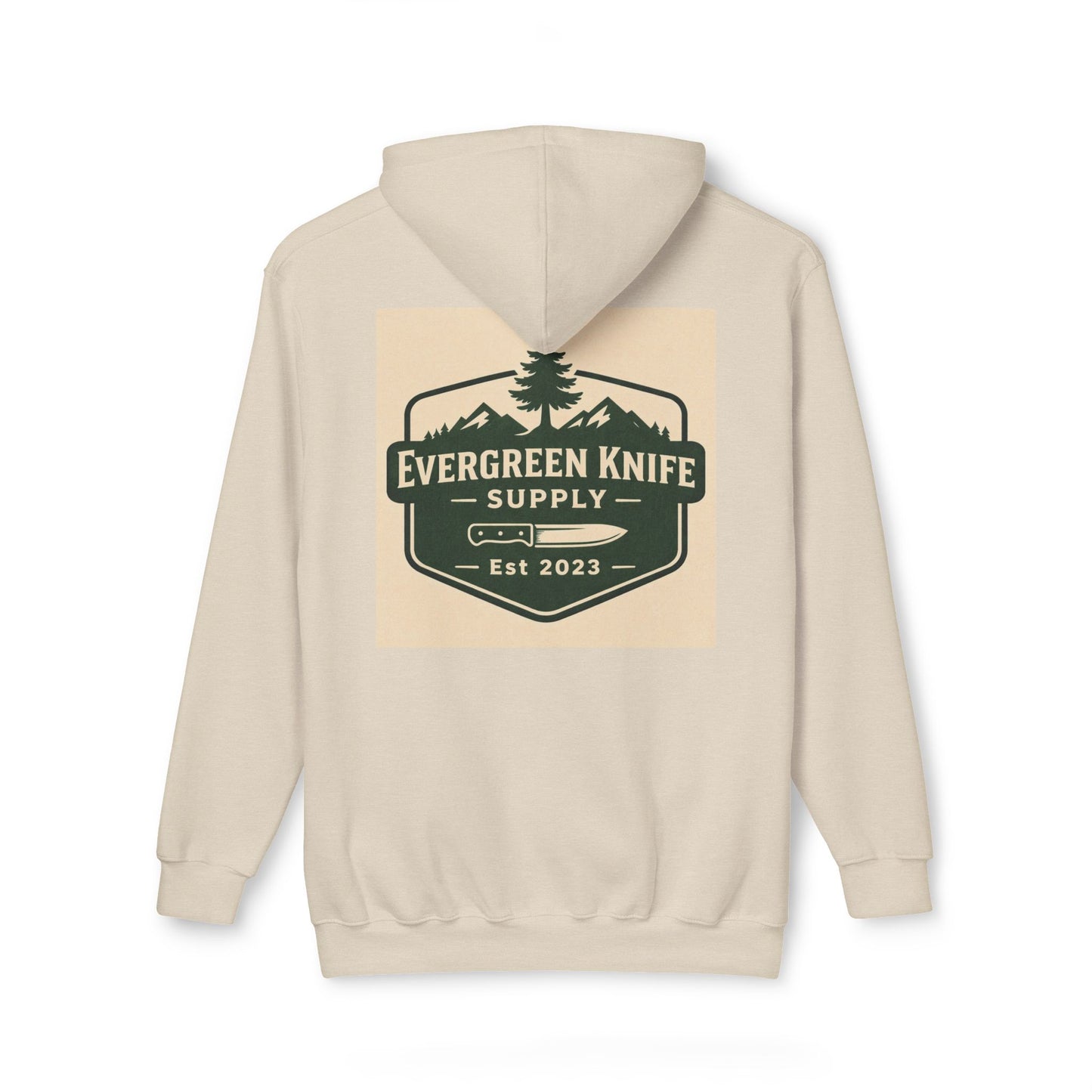 Evergreen Knife Supply Hoodie — Outdoor Camping Logo Pullover (Est. 2023)