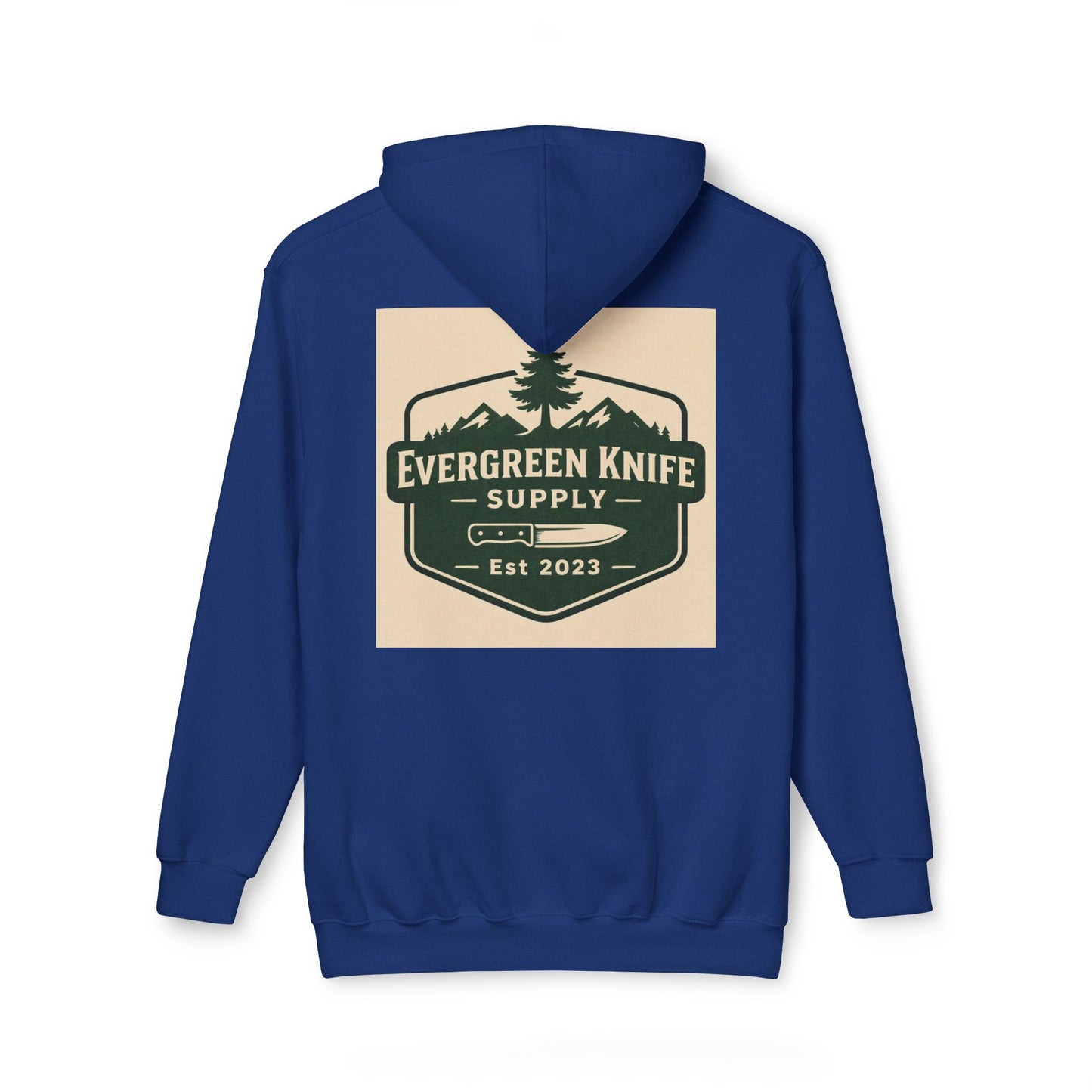 Evergreen Knife Supply Hoodie — Outdoor Camping Logo Pullover (Est. 2023)
