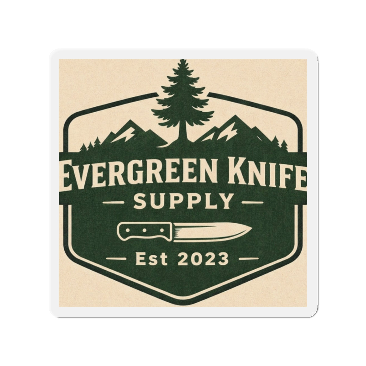 Evergreen Knife Supply Die-Cut Magnet — Outdoor Knife Logo Fridge Sticker (Est. 2023)