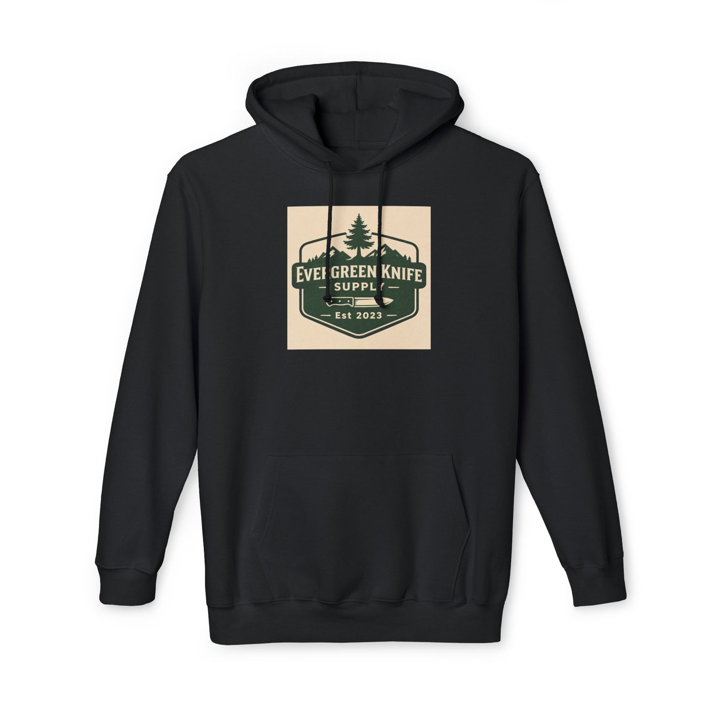 Evergreen Knife Supply Hoodie — Outdoor Camping Logo Pullover (Est. 2023)